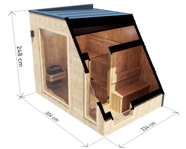 sauna premium 300 technický nákres pohľad z rohu